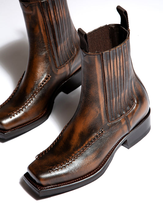 AGULLA - Men's Square-Toe Braided Detail Chelsea Boot